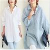Spring and Summer Women's Shirt Loose Large Size Long Cotton and Hemp Texture Dress Shirt Style