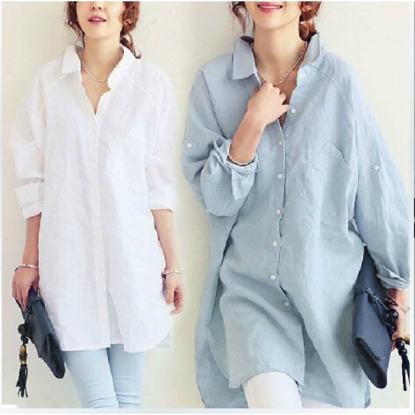 Spring and Summer Women's Shirt Loose Large Size Long Cotton and Hemp Texture Dress Shirt Style