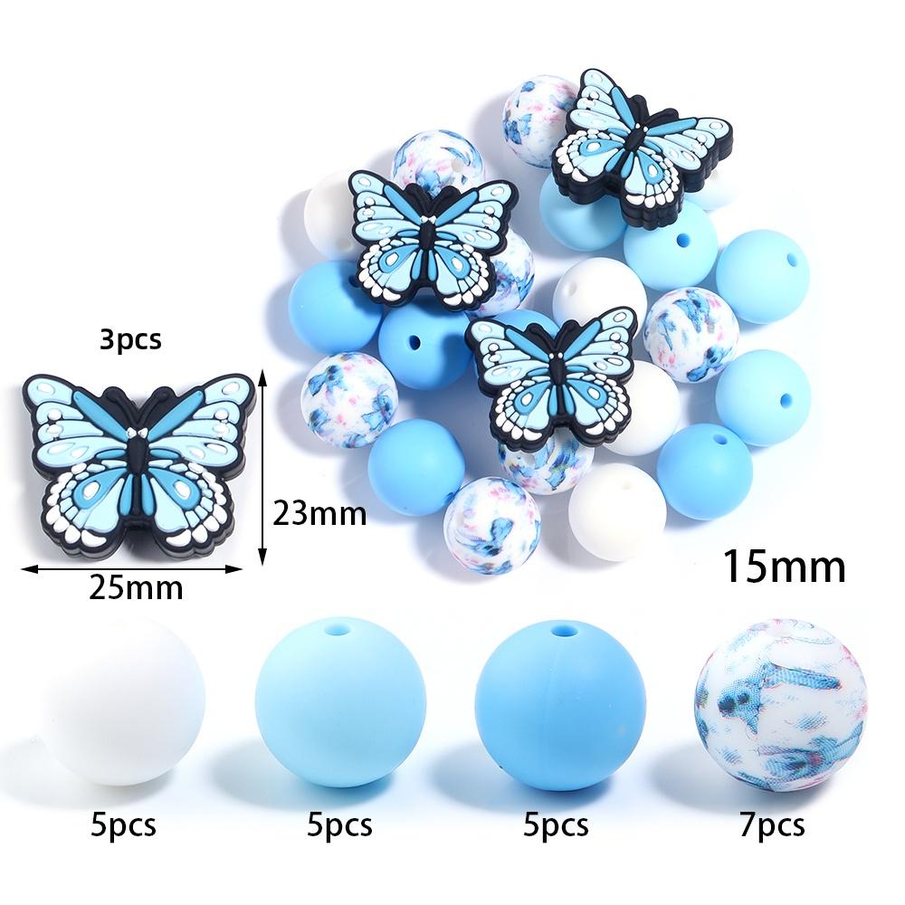 

1Set Colored Silicone Round Beads Kit Butterfly Printed Loose Bead For Jewelry Making DIY Exquisite Bracelet Earring Accessories