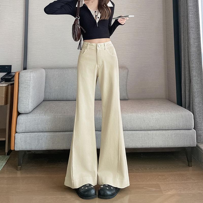 Aprikot-Weiß Gestreifte Wide-Leg Jeans für Damen - Petite Schlaghosen, Frühling/Herbst Stil