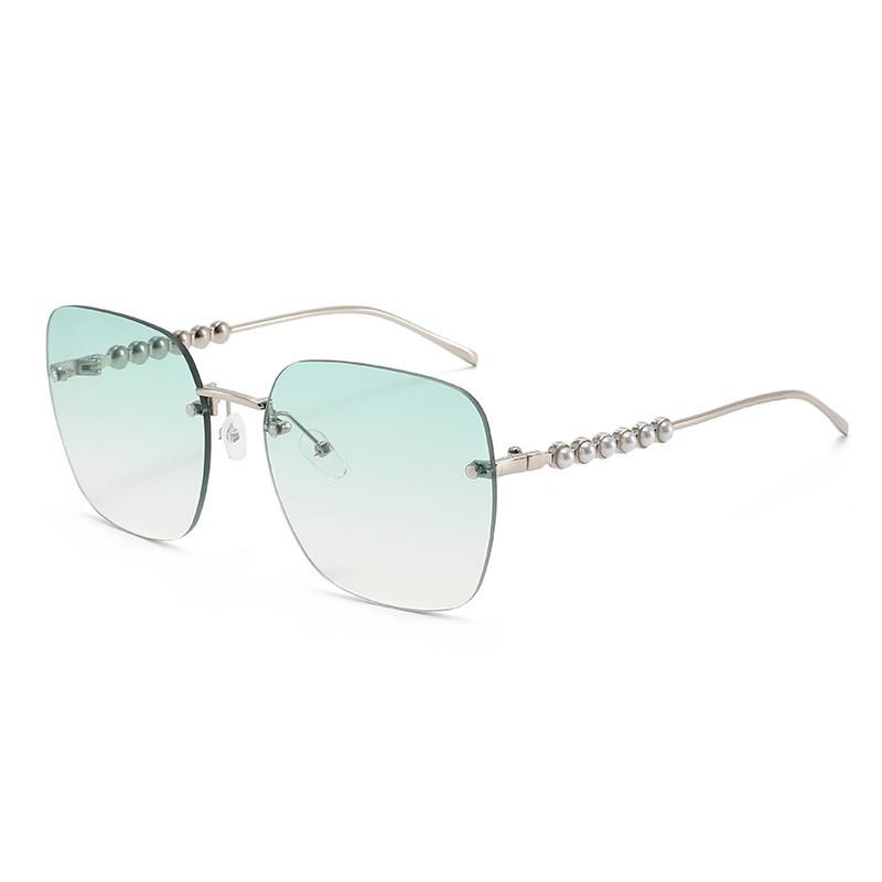 Pearl Embellished Metal Frame Square Sunglasses With Uv400 Protection For Fashionable Women