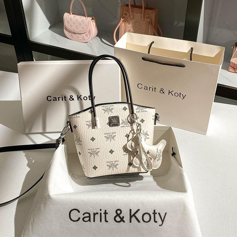 Нишевая Сумка-ведро с Принтом Овощная Корзина Высококлассная Большая Одноплечевая Сумка белый