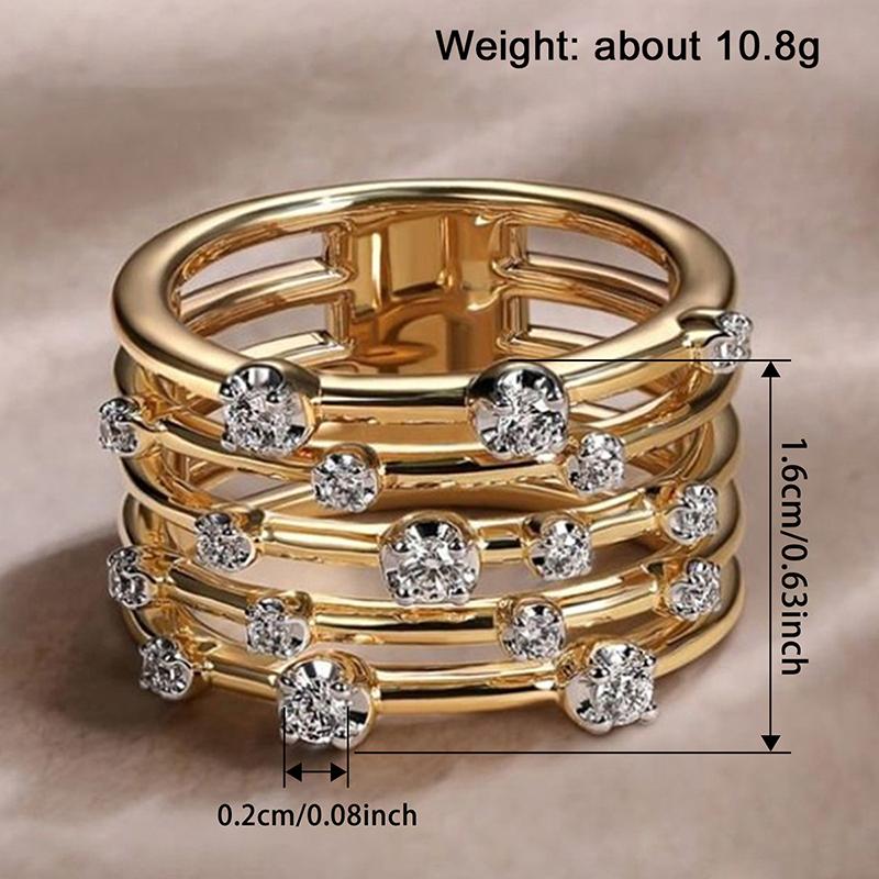 Huitan Multi-layered Two Tone Rings with Sparkling Cubic Zirconia Statement Daily Party Rings for Women Trendy Jewelry Drop Ship