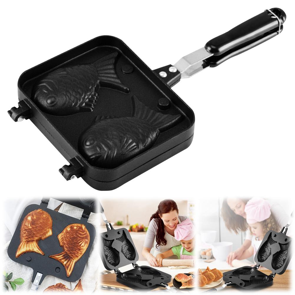 Double Fish Shaped Taiyaki Dessert Waffle Cake Maker Pan Non Stick Fry Pan Waffle Molds Aluminum Alloy Taiyaki Double Baking Pan