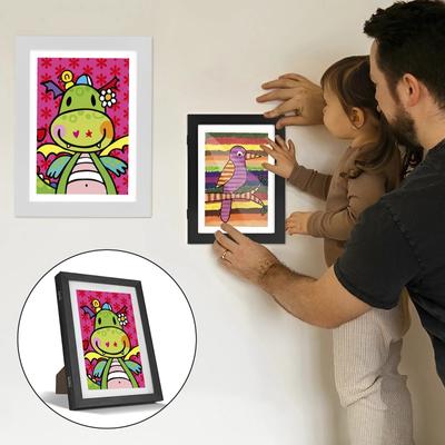 Kids Art Frame A4 Front Opening Photo Frames with Stand Wooden Children Artwork Display Frame for Poster Photo Paintings Decor