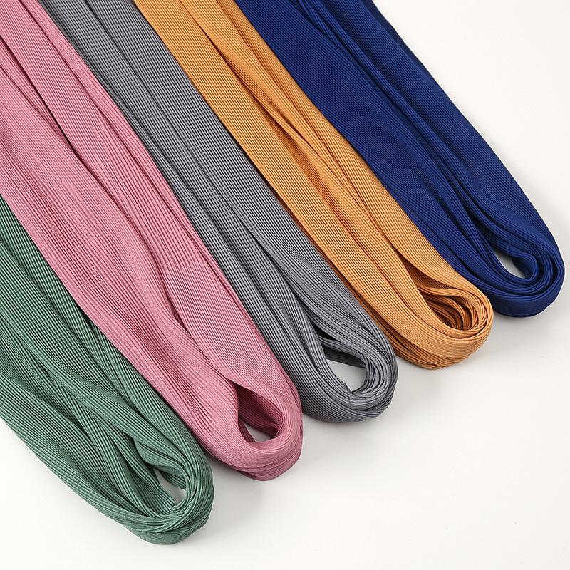 Newest Pleated Bubble Chiffon Instant Hijabs Plain Crinkle Shawls Scarf Lady High Quality Soft Thick Muslim Wraps 180*85Cm