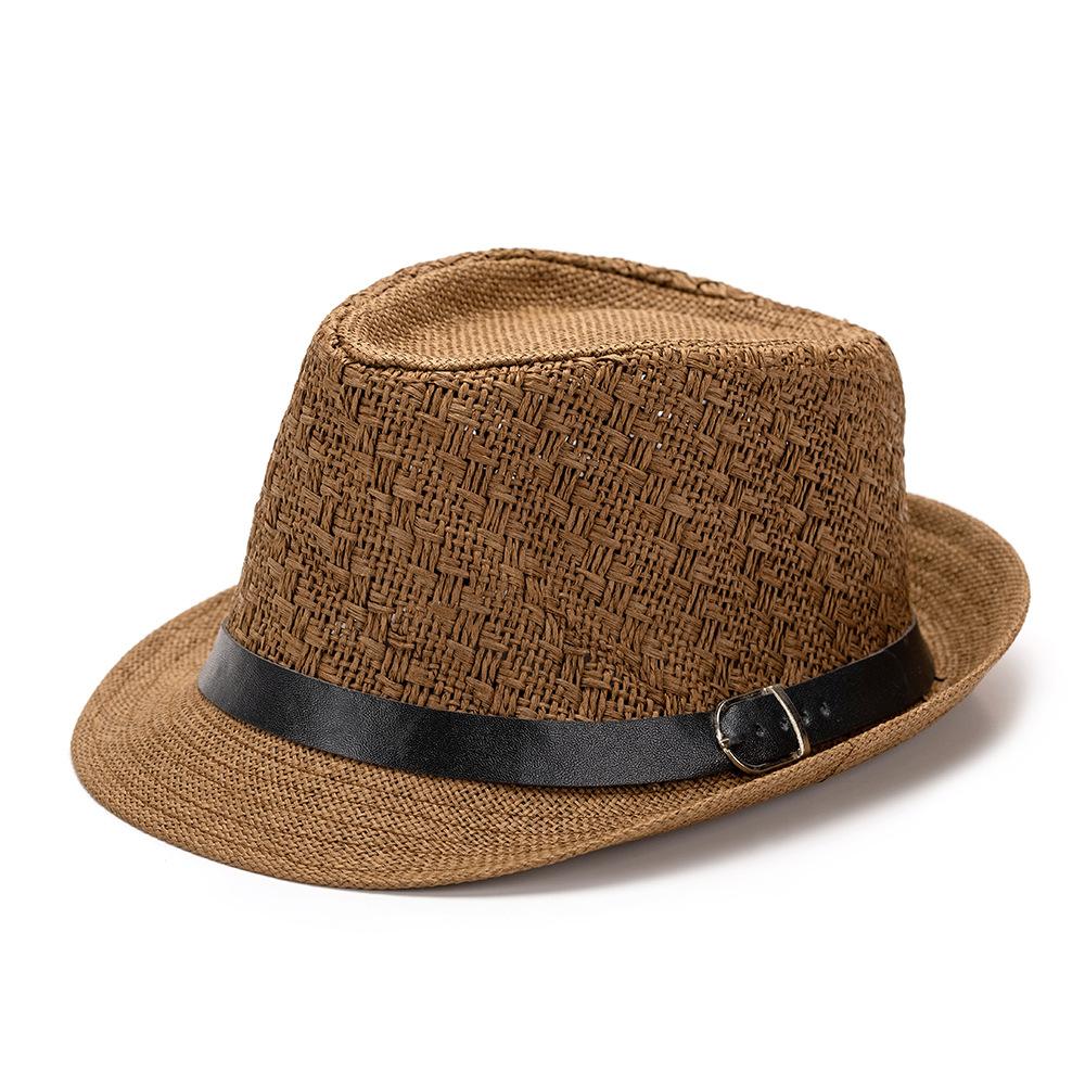 

Straw plaid top hat Men s jazz hat Sunscreen crimped retro Panama straw hat British sun hat one size (58cm) темно-коричневого