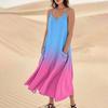 Women's Casual V Neck Gradient Print Sleeveless Pocket Suspender Dress