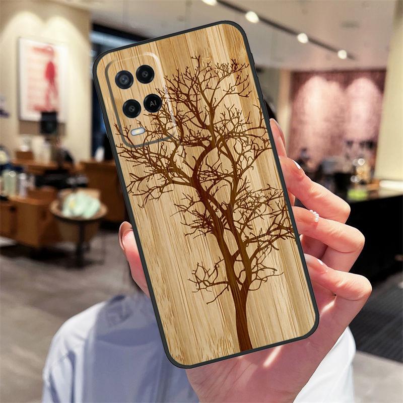 Tree Flower Bamboo Wood Case For Oppo A78 A98 A79 A18 A38 A58 A40 A60 A80 A16 A76 A96 A15 A74 A94 A54 A17 A77 Cover
