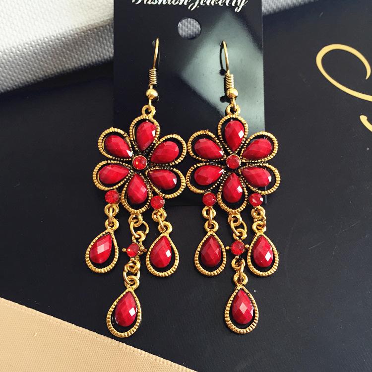 Vintage court gem set earrings long temperament bohemian earrings niche earrings women