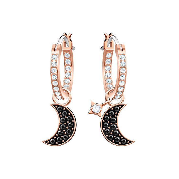 Swarovski Symbolic Mysterious Star And Moon Pierced Earrings Women earrings Black 5440458 Box (Random Color)