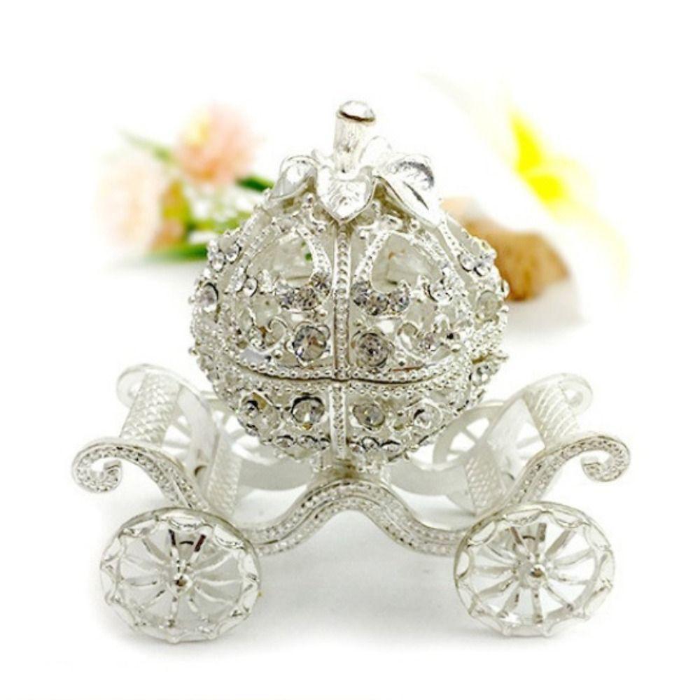 Silver Pumpkin Car Jewelry Box Hand-set  Pumpkin Carriage Creative   Women Girls