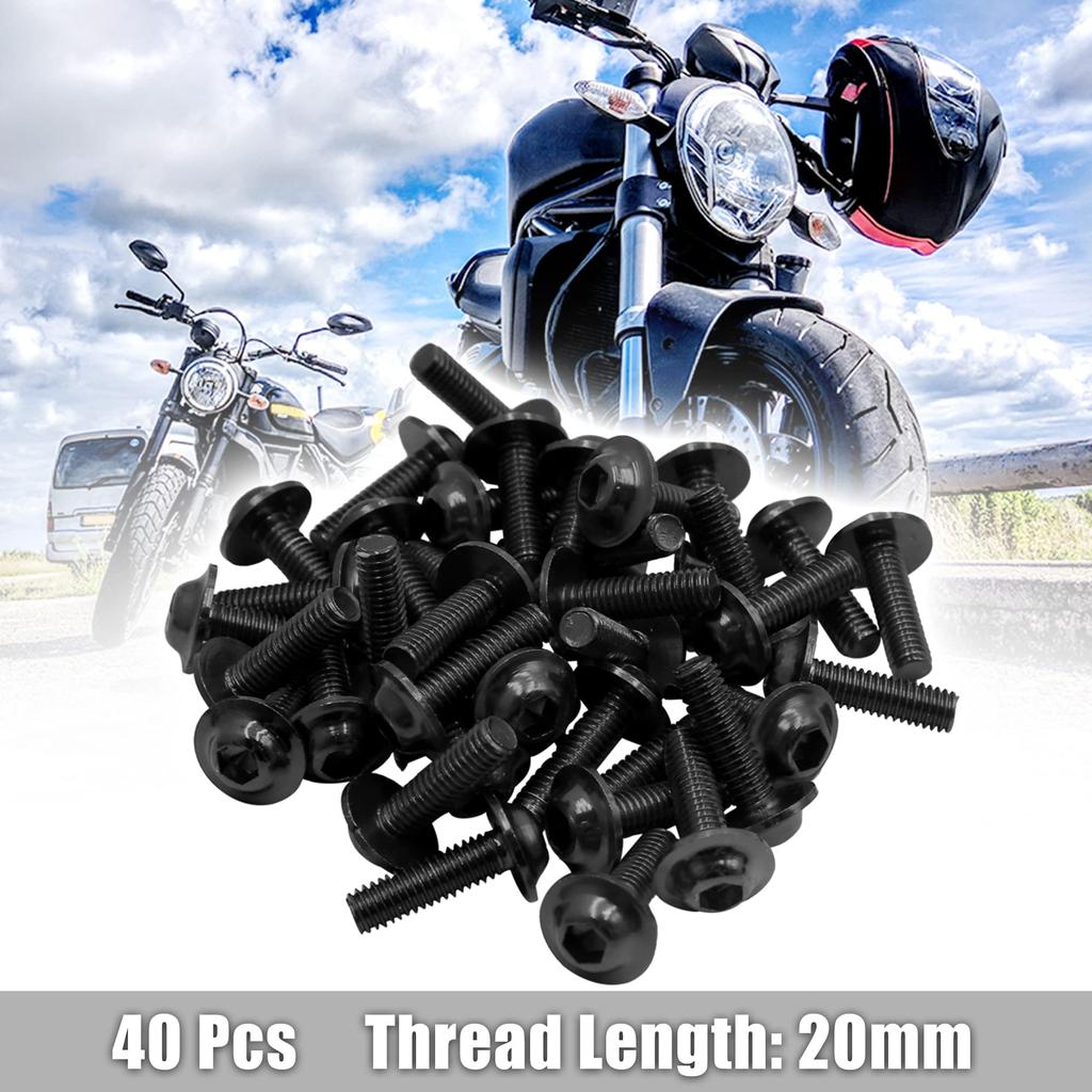 uxcell Motorcycle Bolt Screws, Hex Socket Bolts, Aluminum Alloy, Black, M6 X 20, 40 Pieces