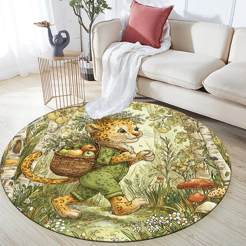

Forest Leopard,Round Area Rug,Carpet Rug for Living Room Bedroom Sofa Playroom Decor,Non-slip Floor Mat 80cmx80cm
