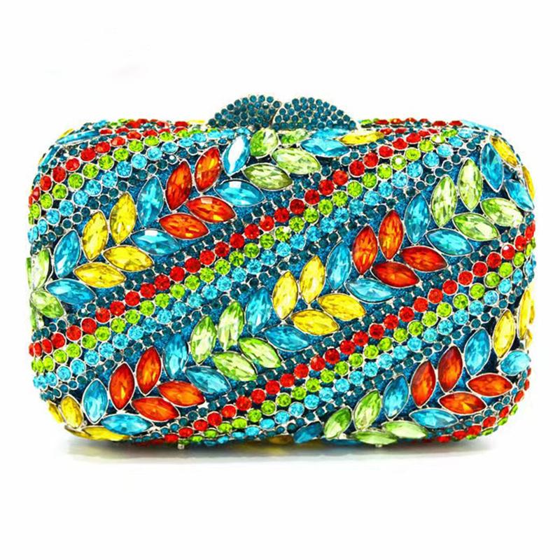 Strass Abend-Clutch Gelb/Blau/Grün Mehrfarbig Damen Diamant Party Abschlussball Taschen Clutches Dame Abend Handtaschen