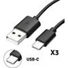 Câbles USB-C - PHONILLICO - Compatible Samsung Galaxy NOTE 8/9 - Lot de 3 - 1 m - Noir