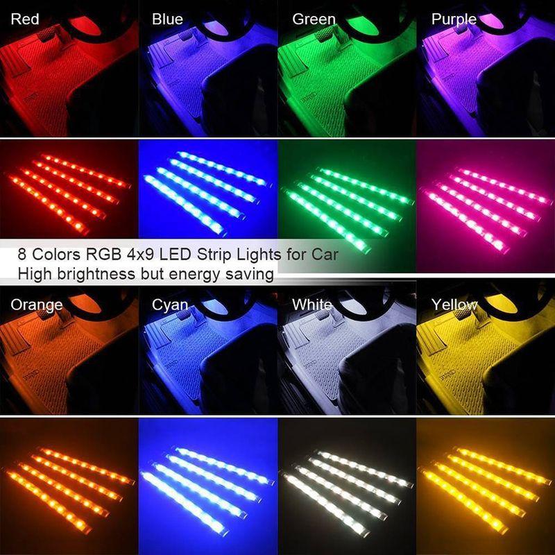 

Unique 4X DC12V 9 LED RGB Car Interior Atmosphere Footwell Strip Light USB чёрный