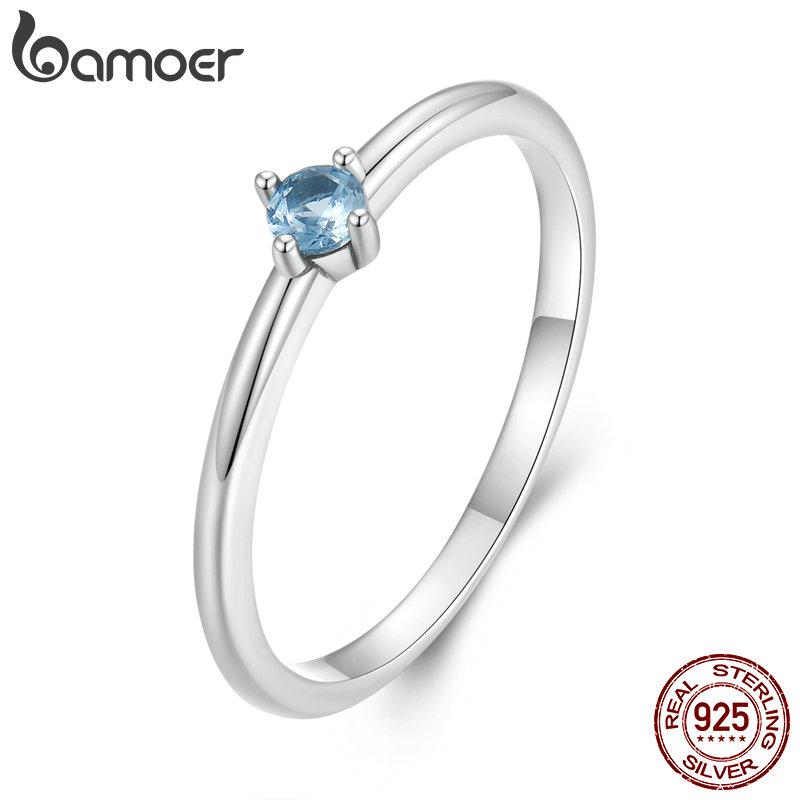 Bamoer 925 Sterling Sølv Minimalistisk Blå Zirkon Ring & Fargerike Fiskeskala Ring for kvinner Band Statement Ring Fine smykker gave
