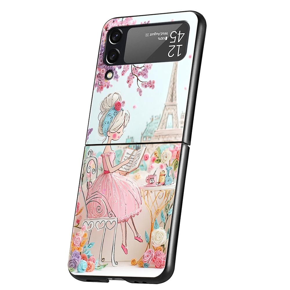 Hard PC Phone Case For Samsung Galaxy Z Flip 7 6 5 4 Black Cover For Galaxy Z Flip 3 Foldable Shockproof Capas Cartoon Girl Bags