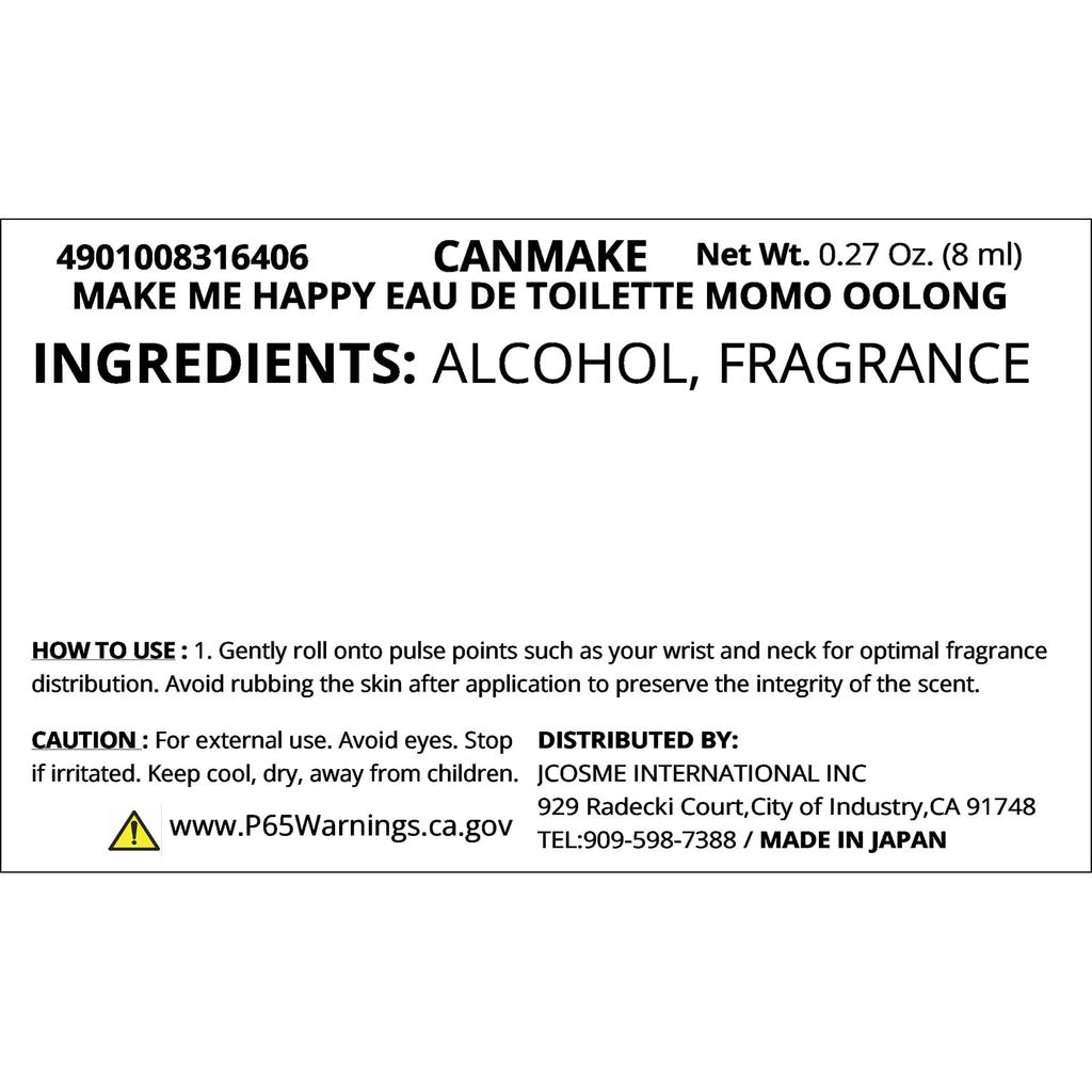 CANMAKE Make Me Happy Eau De Toilette Momo White Peach Oolong Tea Oolong, 8ml, Fragrance, Peach,