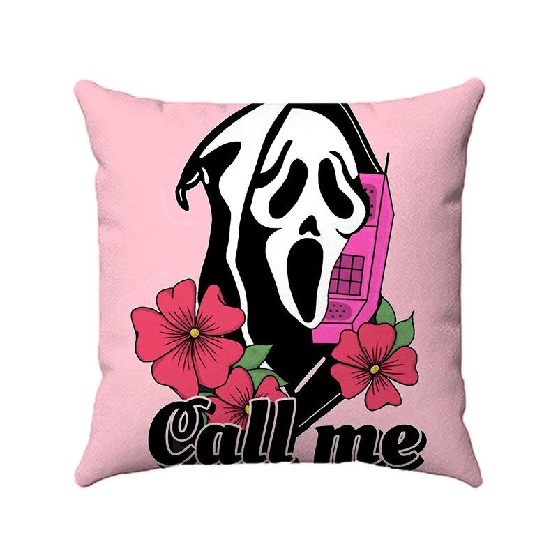 Halloween Pink Super Soft Digital Printing Short Plush Pillow Covers Decorative For Car Sofa Office Cushion Cover Home Goods