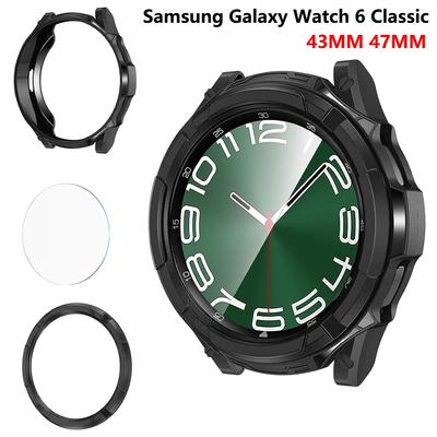 Gehäuse + gehärtetes Glas + Lünettenring für Samsung Watch 6 Classic 43 mm 47 mm TPU-Schutzstoßstange 3-in-1 Watch 6 Classic-Zubehör