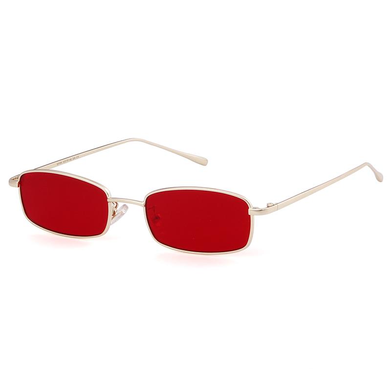 Trendy Vintage Small Slim Skinny Rectangle Sunglasses Women Men Designer Retro Metal Frame Red Lens Hip Hop Sun Glasses S31035