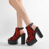 Gdgydh Eleganti Décolleté Retrò a Rete per Donna Pizzo Peep Toe Scarpe con Plateau Cinturino alla Caviglia Sandali con Plateau Rossi Slingback