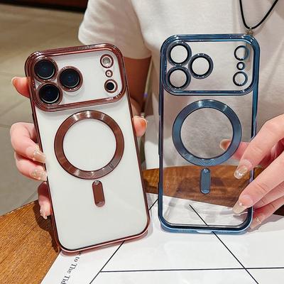 Luxury Plating Silicone Phone Case for IPhone 17 16 15 14 Plus 13 12 11 ProMax Magnetic Wireless Charging Camera Protector Cover