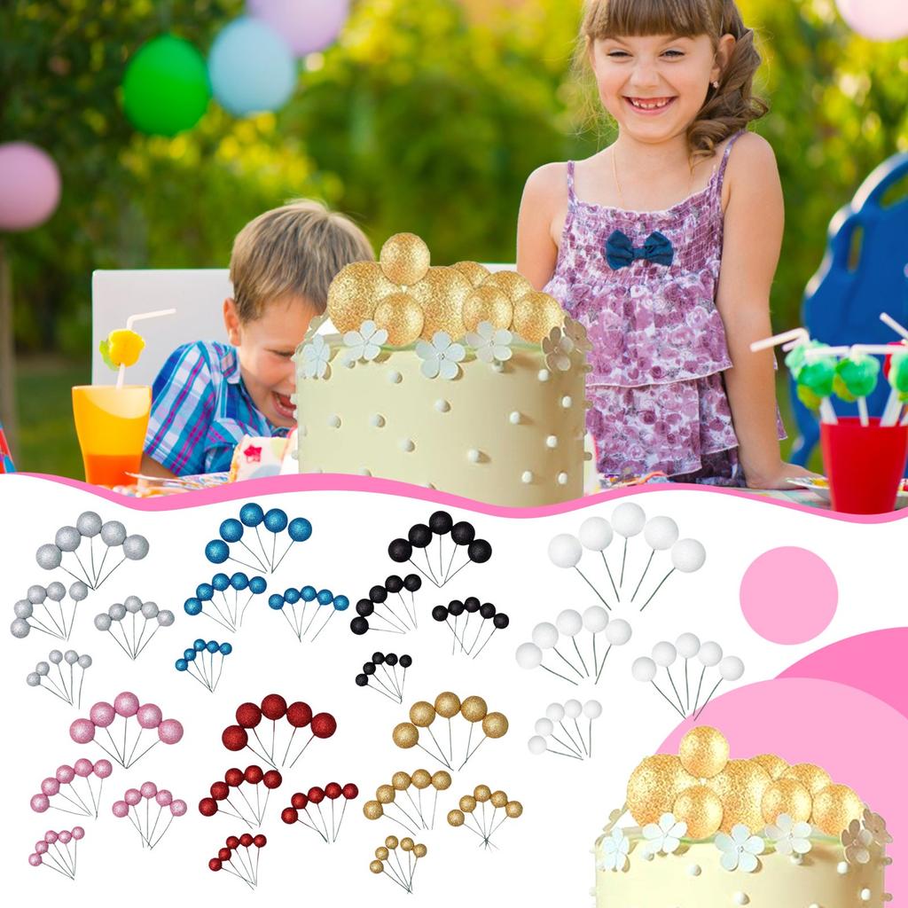 20 Pcs Cake Topper Decorations With Gold Balls On Sticks - Cake Picks For Birthday, Wedding, And Party Decorations