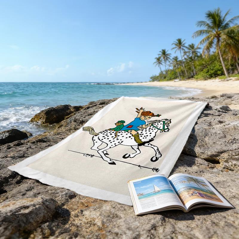 1pc Pippi Longstocking1 Beach Towel, Beach and Seaside Swimming Pool Equipment, Fashion Pattern, Rectangular, Travel Essentials