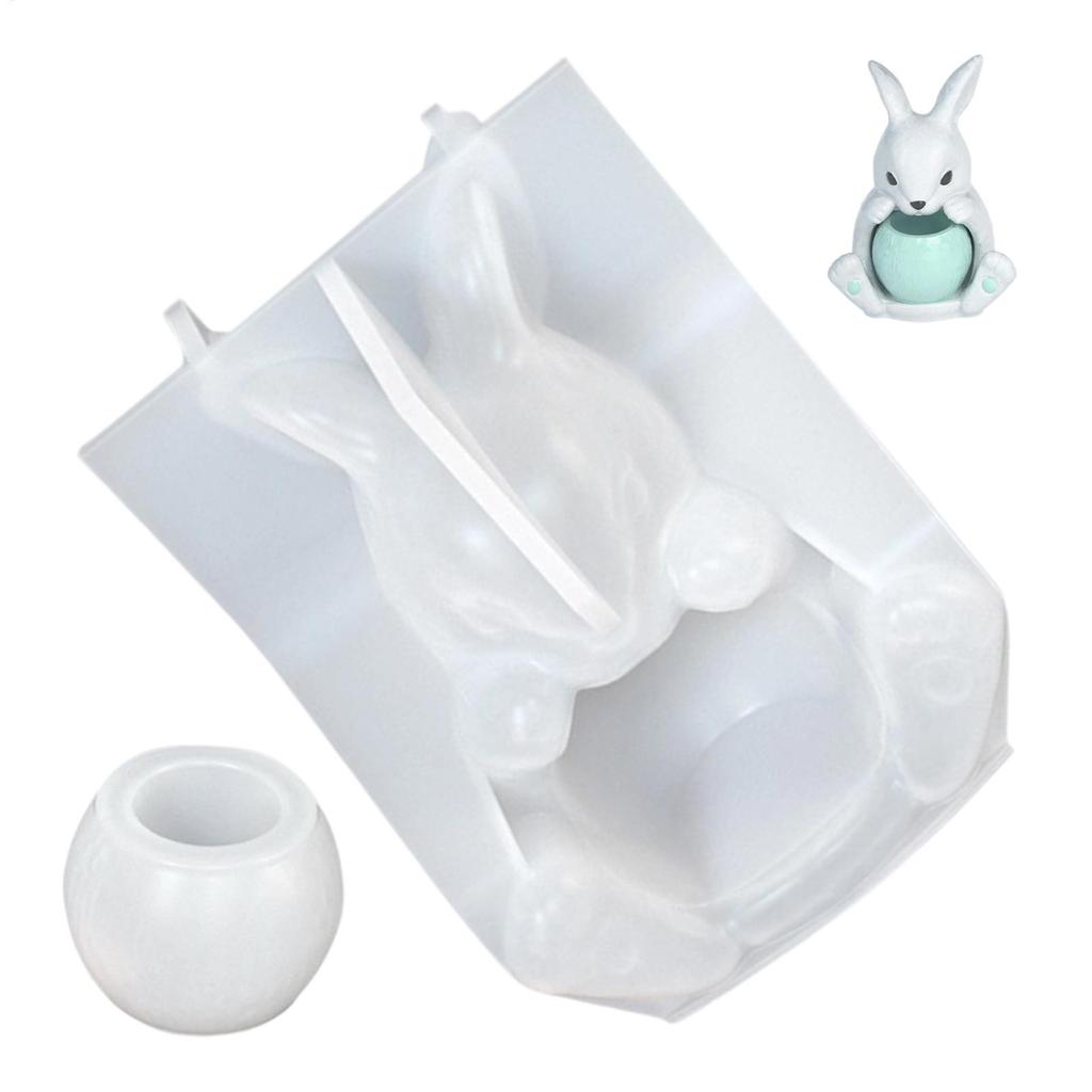 Candle Holder Mold Bunny Theme Easy Release Mould Easter Candle Holder Silicone Mold for Plaster Epoxy Resin Soap Chocolate
