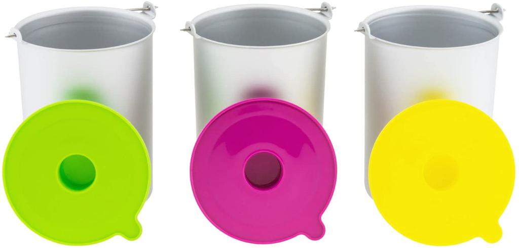 H.Koenig BO325 Sada 3 misek pro zmrzlinovač HF250, 3 nádoby po 1,5 l, nerezová ocel, stříbrná, růžová, žlutá a limetkově zelená, plast
