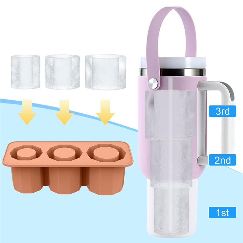 ABWR-Silicone Ice-Cube Trays For Freezer 3 Hollow Cylinder Ice Molds With Lid For 30-40 Oz Cups, Whiskey, Coffee, Cocktails