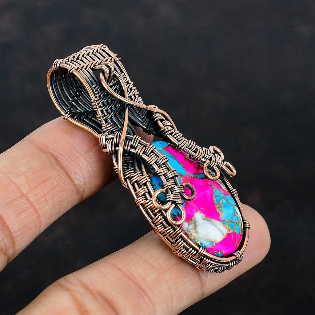 Cotton Candy Turquoise Pendant Copper Wire Wrapped Pendant Beautiful Gemstone Jewelry Handmade Pendant Copper Wire Jewelry Anniversary Gifts
