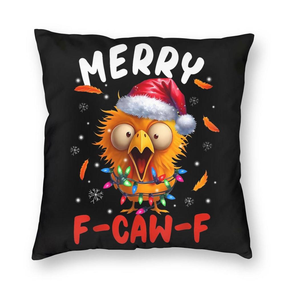 Christmas F-Caw-F Chicken Pillowcase Printed Polyester Cushion Cover Decorations Throw Pillow Case Cover Home Square 18''