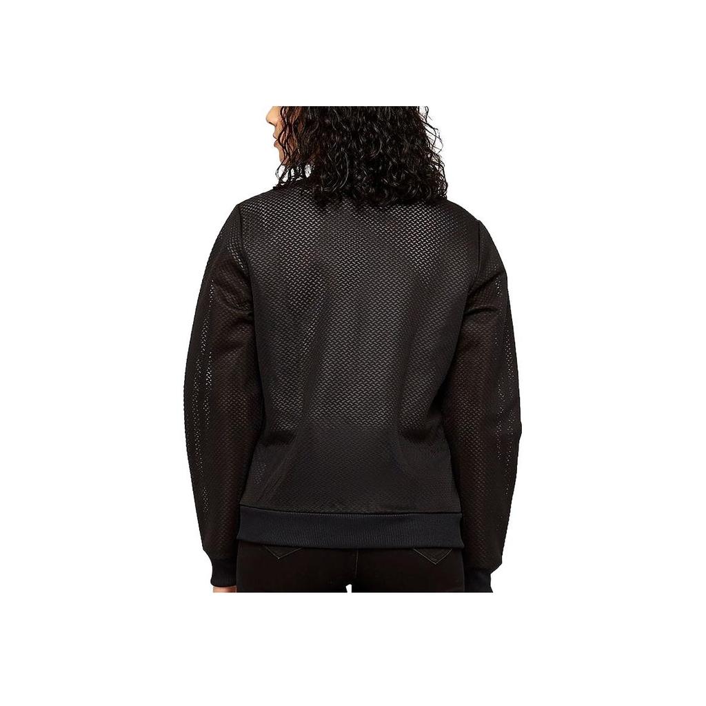 adidas Originals Solid Color Letter Logo Print Woven Mesh Stand Collar Jacket Women Jackets Black CV5798