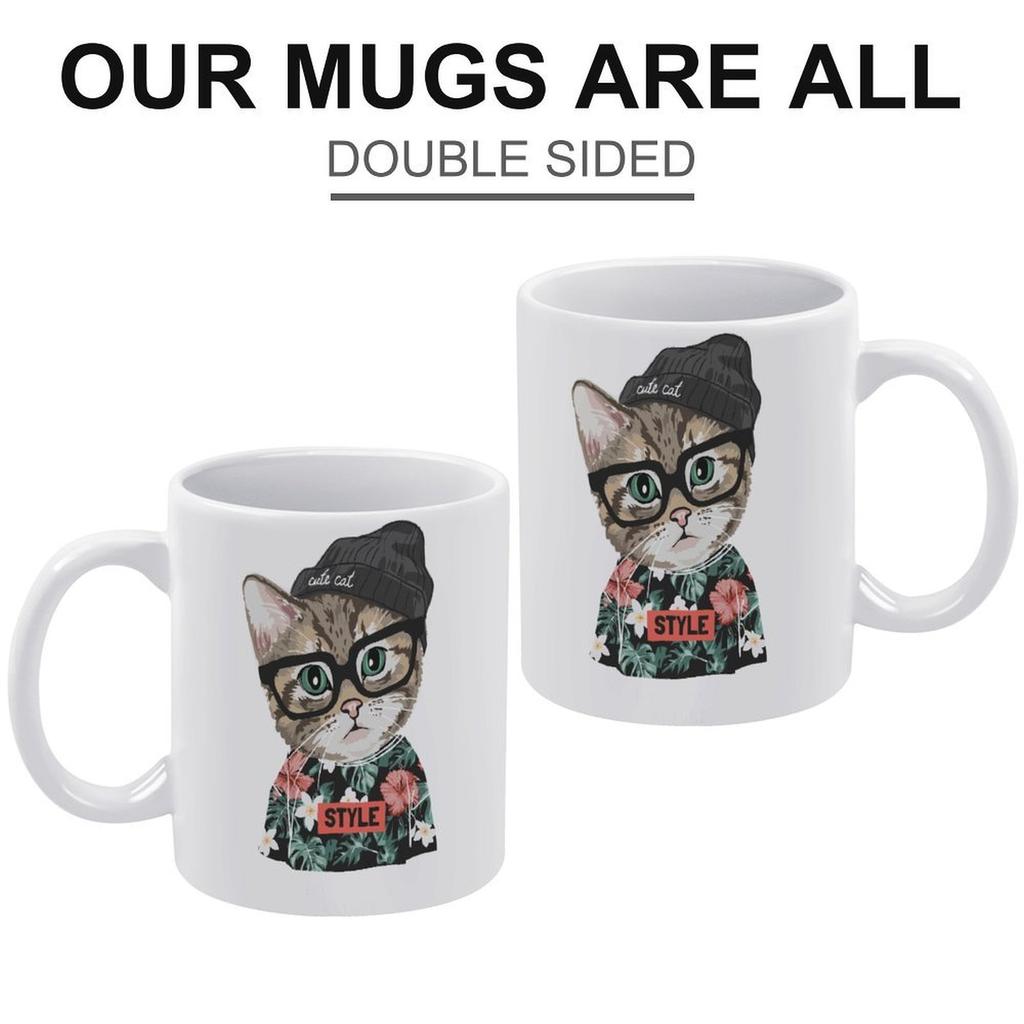 1 Pack 11oz Weiße Keramiktasse mit beidseitig bedrucktem Grafikdesign Zuverlässige Kaffeetasse für Zuhause, Büro, tägliche Nutzung