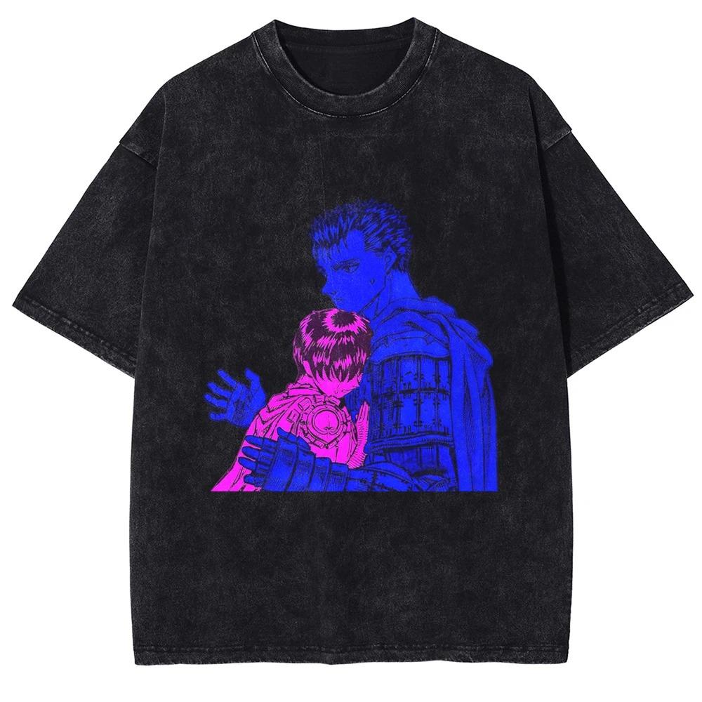 Manga Berserk Griffith Print T-shirt Harajuku Washed Oversized T Shirt High Quality Cotton Short Sleeve Tees Men Women Clothing