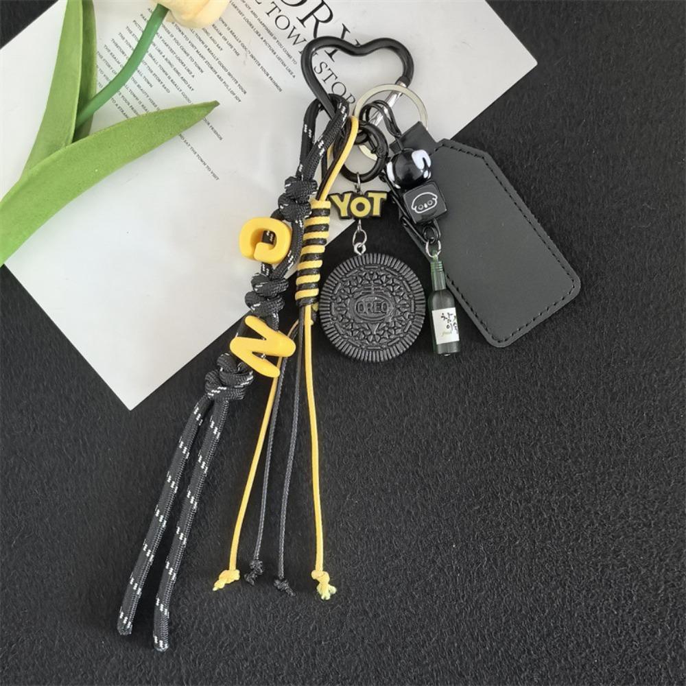 

Woven Rope Leather Braided Rope Keychain PU English Letter Keychain Home Decor чёрный