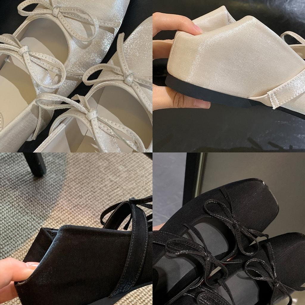 Height increase 4cm~ Bow square head versatile light mouth Mary Jane single shoes women's spring and summer
