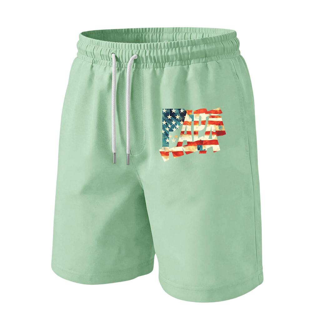 Men's Casual Drawstring Waist Shorts with Flag Print Lightweight Comfortable Fit Suitable for Daily Wear and Outdoor Activities