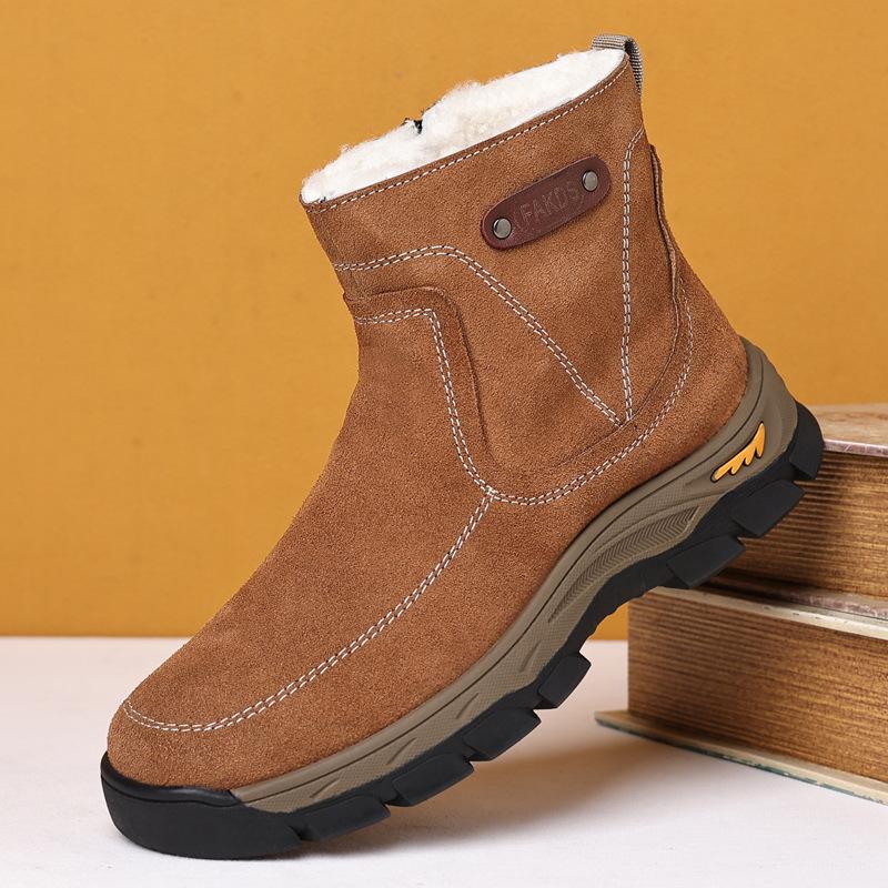 

Wool winter warm men s cotton shoes genuine leather suede cowhide casual shoes men s outdoor snow boots Northeast men s shoes 44 верблюд