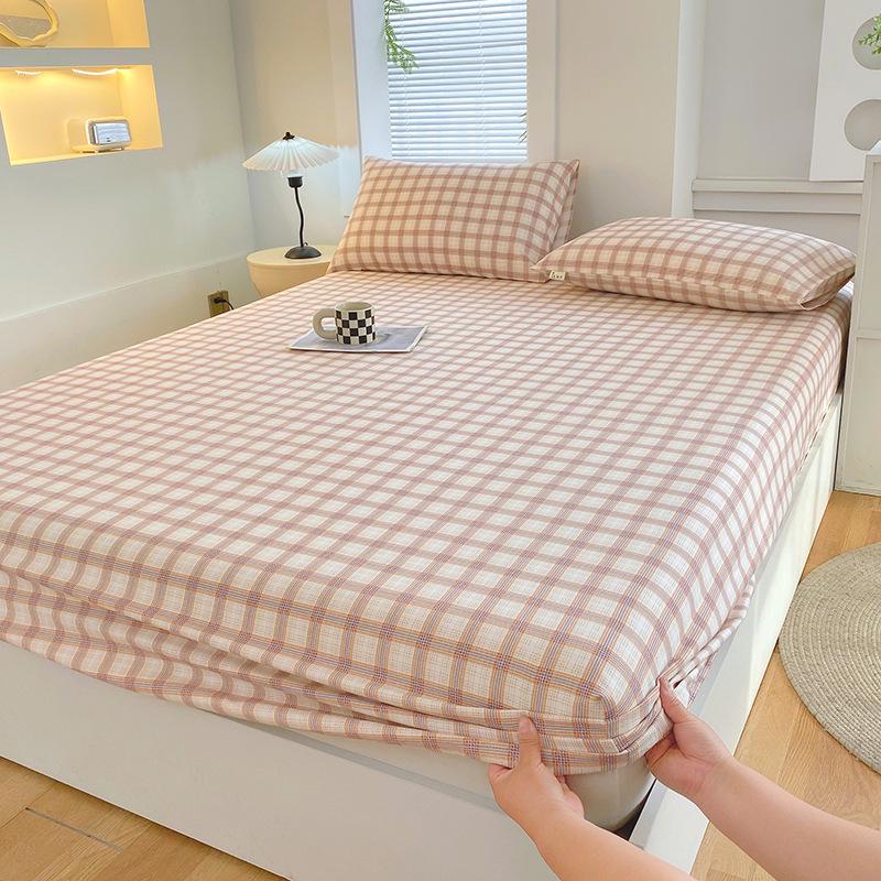 Printed Coarse Cloth Non-Slip Single Bed Sheet Set with Mattress Protector