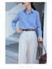 Spring 2025 Women's Casual Blue-Striped Long-Sleeve Shirt