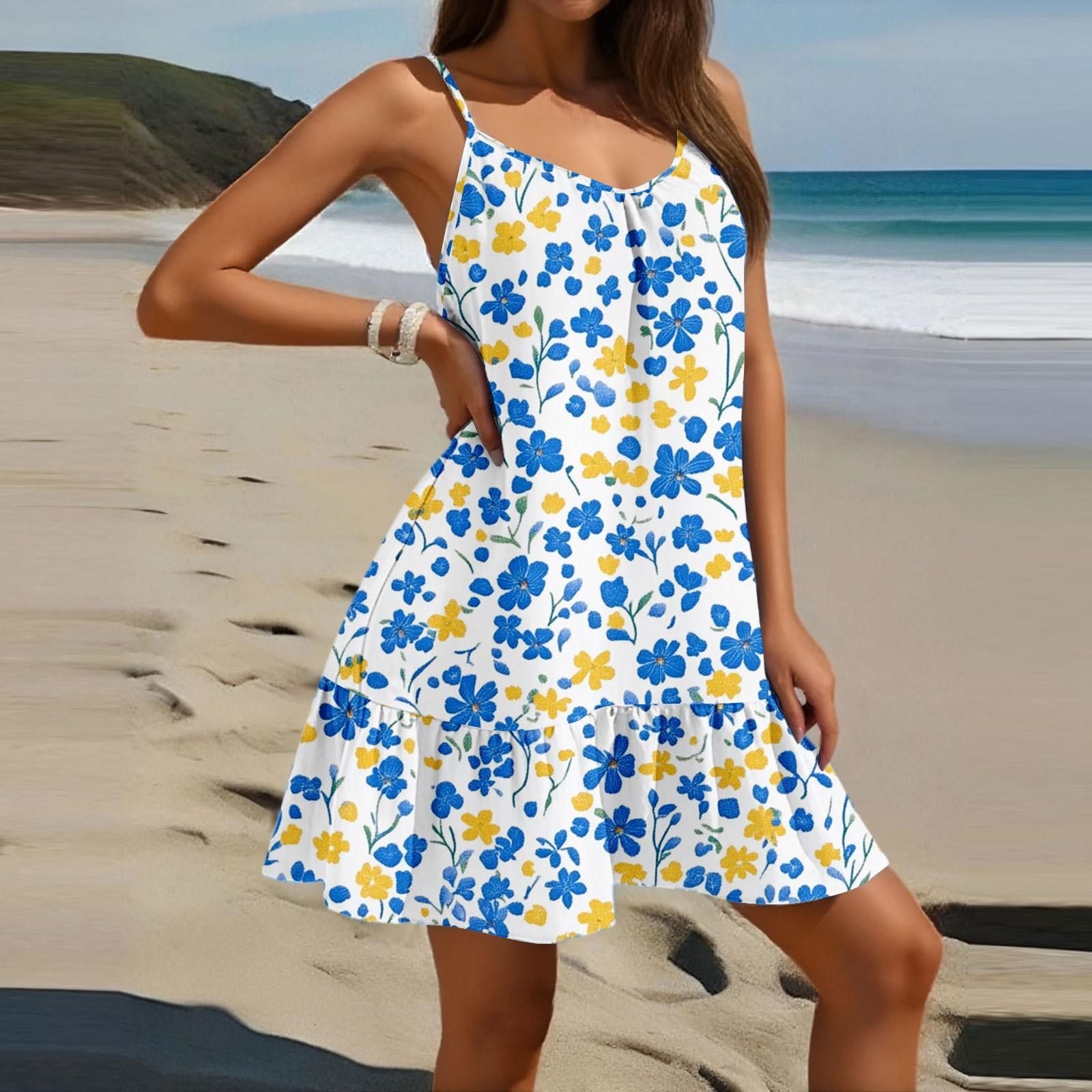 

Женское модное повседневное платье без рукавов с круглым вырезом и цветочным принтом для пляжа XXL