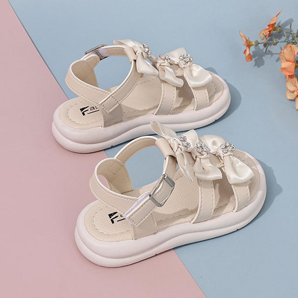 Girls Open Toe Sandals Summer Bowknot Design Adjustable Buckle Strap Comfortable Sole Lightweight Beach Shoes for Kids