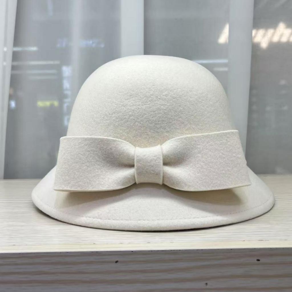 Autumn and winter new wool bucket hat women's retro elegant Hepburn style top hat French fashion temperament basin hat