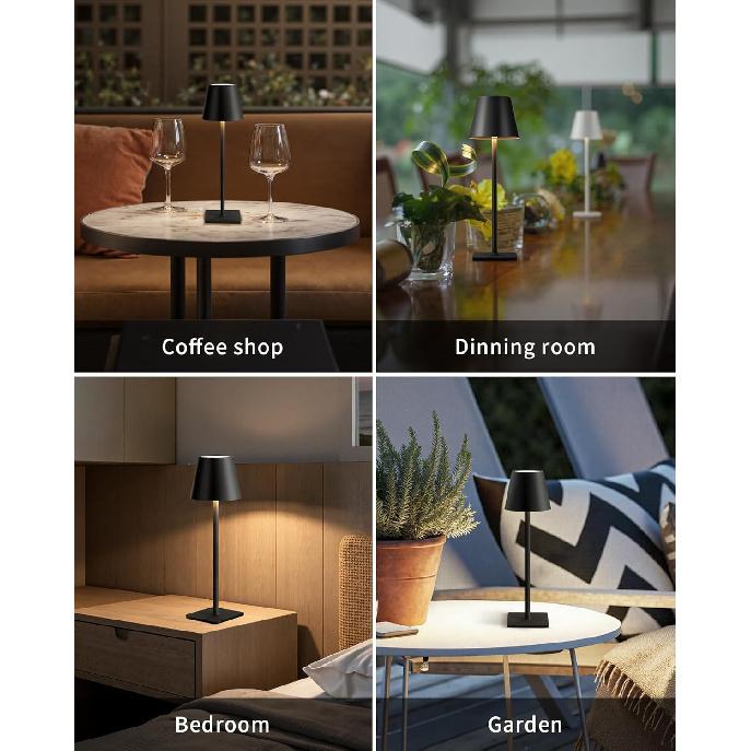 KDG 2 Pack Cordless Black Table Lamps, Rechargeable Portable LED Desk Lamps | 5000mAh Battery Operated 3 Color Stepless Dimming Up for Restaurant,