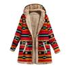 Retro Winter Fleece Hooded Jacket for Women Warm Long Loose Coat Plus Size Printed Outwear with Pockets